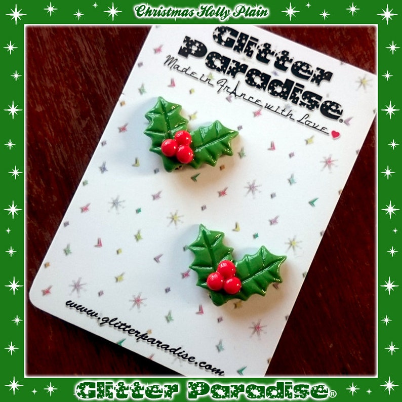 Christmas Holly Earrings Retro Christmas Merry Christmas Holly Berries Winter Holly Jewelries 50s Holidays Glitter Paradise® image 5