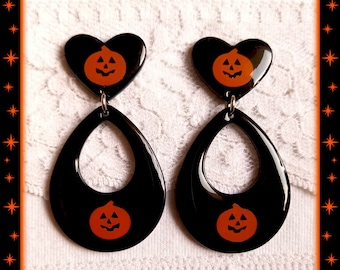 Pumpkin Love Drops - Earrings - Mid-Century Modern - Retro Halloween - Pumkin Earrings - Vintage Halloween - Retro Love - Glitter Paradise®