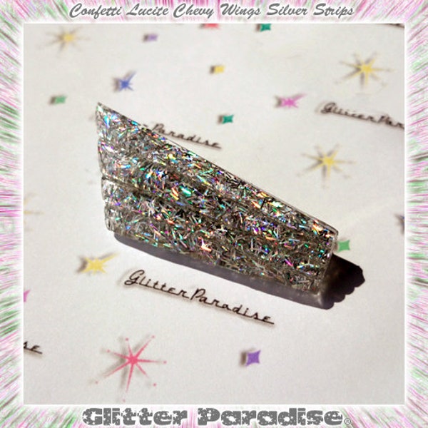 Confetti Lucite Chevy Wings Silver - Brooch - Chevrolet - Mid-Century Modern - 50s - Retro - Vintage Inspired - Glitter - Glitter Paradise®