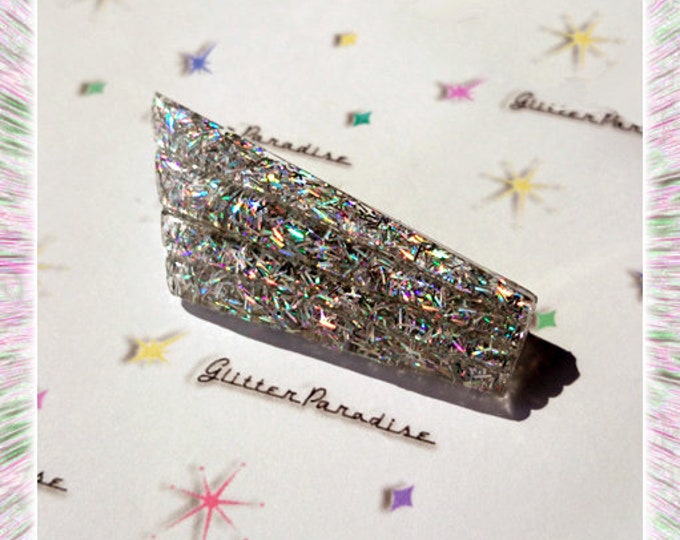 Confetti Lucite Chevy Wings Silver - Brooch - Chevrolet - Mid-Century Modern - 50s - Retro - Vintage Inspired - Glitter - Glitter Paradise®