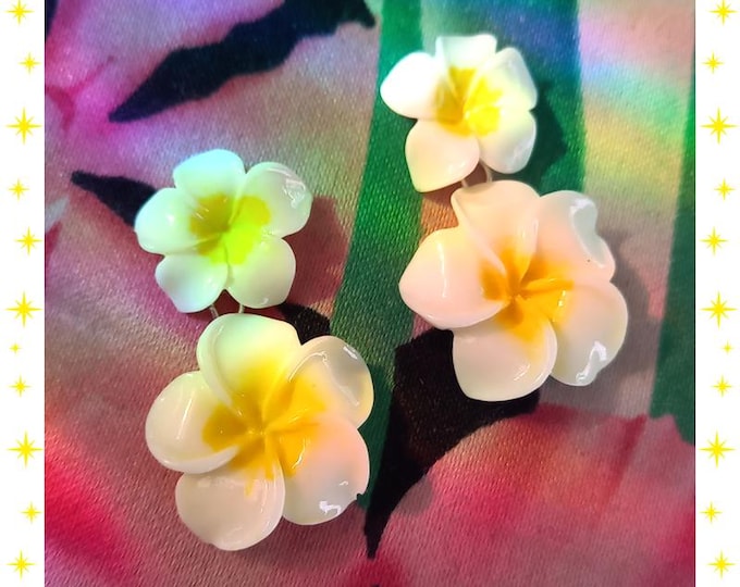 Double Plumeria – Earrings – Frangipani Flowers Jewelry – Frangipani Jewelry – Vahine Jewelry - Frangipani Earrings – Glitter Paradise®