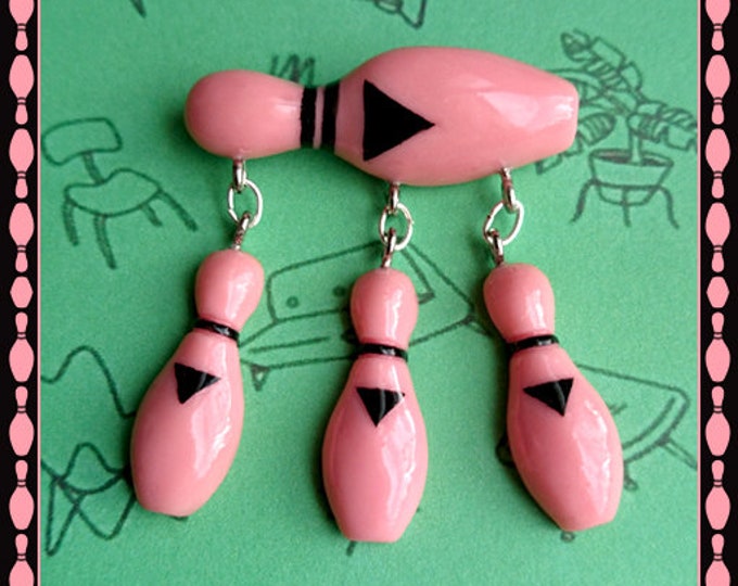 Fakelite Bowling Set - Brooch - Bowling Skittles - Retro Bowling - Vintage Bowling - Bowling Jewelry - 1950s - Fakelite - Glitter Paradise®