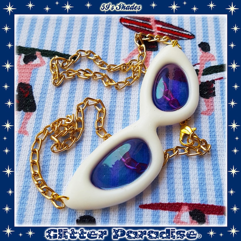 59s Shades Necklace 50s Jewelry Retro Necklace Cat's Eye Glasses Cat's Eye Sunglasses Retro Shades Cat-Eye Glitter Paradise® image 6