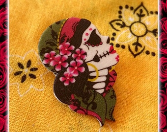 Gypsy Sakura - Brosche - Dia de Los Muertos - Calavera - Day of The Dead - Muerta - Sugar Skull - Mexikanische Folklore - Frida - Glitter Paradise®