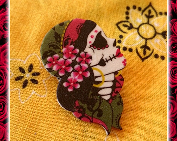 Gypsy Sakura - Brooch - Dia de Los Muertos - Calavera - Day of The Dead - Muerta - Sugar Skull - Mexican Folk - Frida - Glitter Paradise®