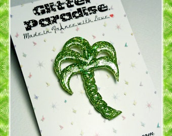 Lucite Palm Tree - Brooch - Vintage Replica - Retro - Palm Tree - Miami - Confetti Lucite - Mid Century Modern - Retro - Glitter Paradise®
