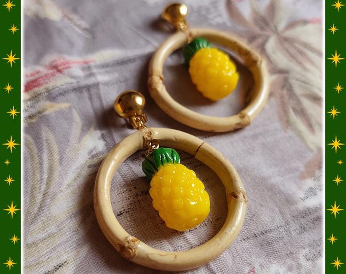 Bamboo Hoops and Pineapple - Earrings - Bamboo Earrings - Bamboo Hoops - Bamboo Pineapple Earrings - Pineapple Jewelry - Glitter Paradise®