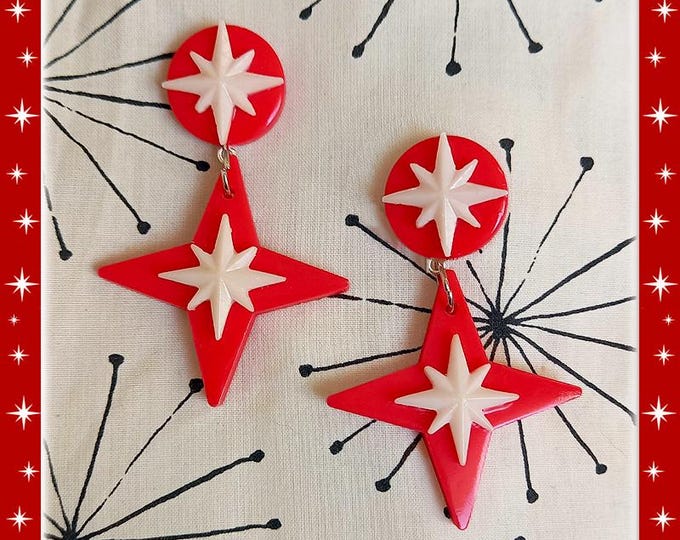 Atomic Spark White - Earrings - Starburst - Retro Star - Atomic Jewelry - Retro Motel Star - 1950s - Mid-Century Modern - Glitter Paradise®