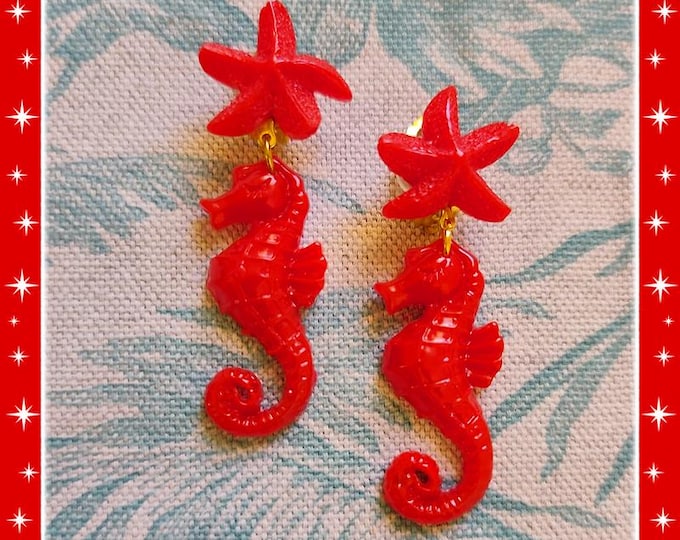 Starfish & Seahorse - Earrings - Under the Sea - Ocean Lover - Mermaid Jewelry - 50s Beach Jewelry - Seahorse Earrings - Glitter Paradise®