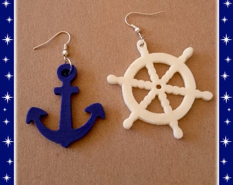 Giant Anchor & Wheel - Earrings - Hello Sailor - US Navy - Boat - Marine - Captain - Pinup Sailor - Nautical -  Maritime - Glitter Paradise®