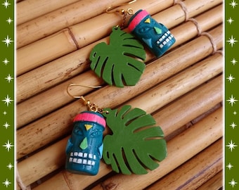 Tiki Rainbow - Earrings - Tiki Jewelry - Aloha - Oasis - Vintage Exotica - Tikis - Totem - Tropical - Wahine - Exotic - Glitter Paradise®