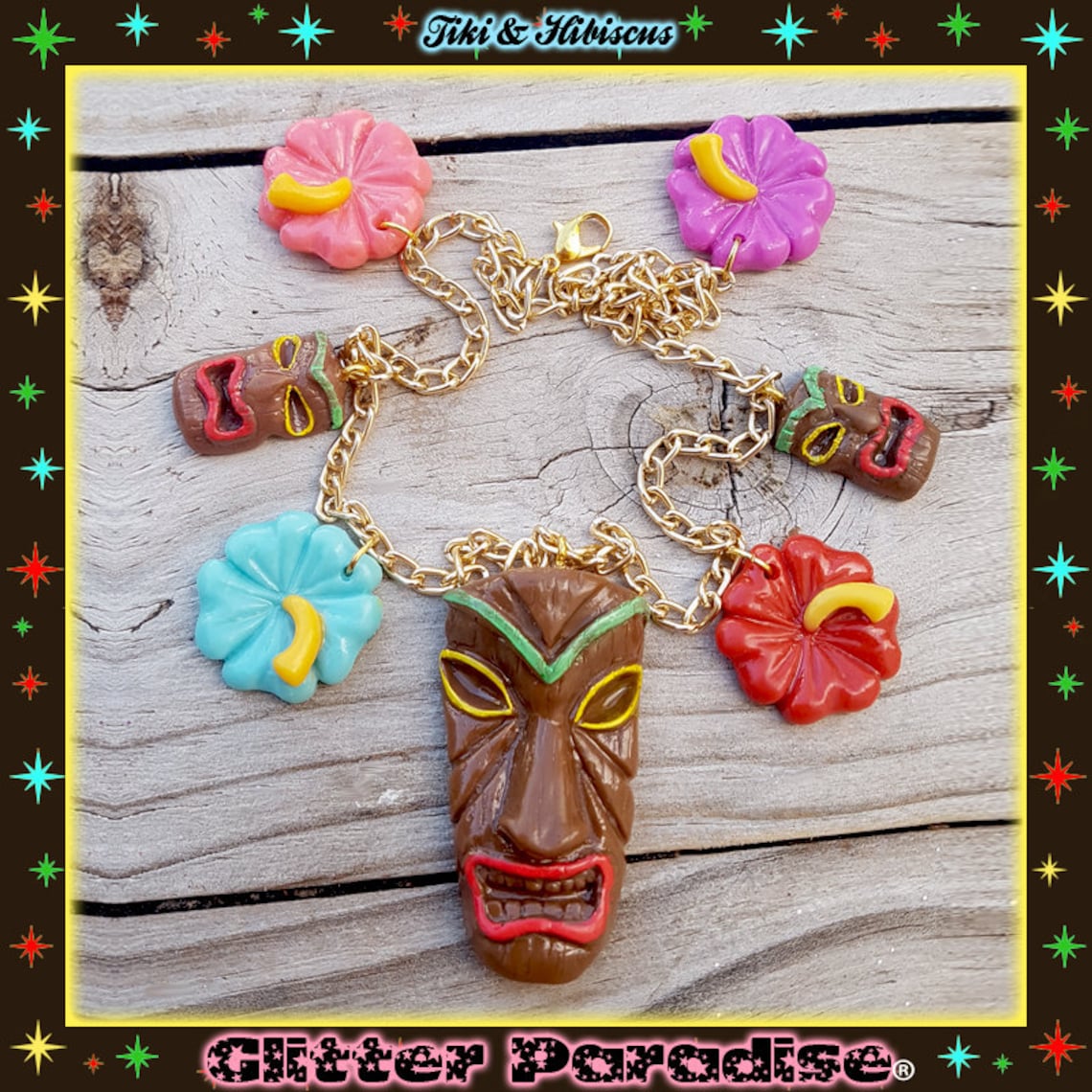 Tiki & Hibiscus Necklace Tiki Jewelry Tiki Oasis Hula Etsy