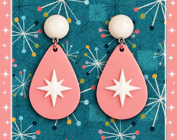 Starlite Motel Drop White - Earrings - Starburst - Retro Star - Motel Stars - Retro Motel Star - 50s Mid-Century Modern - Glitter Paradise®