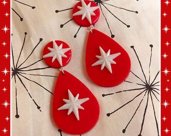 Starlite Motel Drop Saucer - Earrings - Starlite - Retro Star - Retro Motel Sign - Motel Star 1950s Mid-Century Modern - Glitter Paradise®