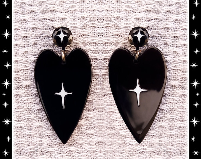 Atomic Love Deluxe - Earrings - Heart Drop - Retro Valentines Jewelry - Black Heart - 50s Lovers Earrings - Love Jewelry - Glitter Paradise®