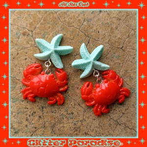 All Star Crab - Earrings - Crab - Mermaid Earrings - Beach Mermaid Jewelry - 50s Crab Jewelry - Vintage Red Crab Jewelry - Glitter Paradise®