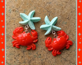 All Star Crab - Boucles d'Oreilles - Crabe - Bijoux Aquatiques - Bijoux Plage Crabe - Bijoux d'été Rétro - Bijoux Crabe - Glitter Paradise®