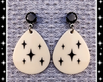 Atomic Drop White & Black - Earrings - Mid-Century Modern - Starlite Motel - 50s Retro Hoops Earrings - Vintage Inspired - Glitter Paradise®