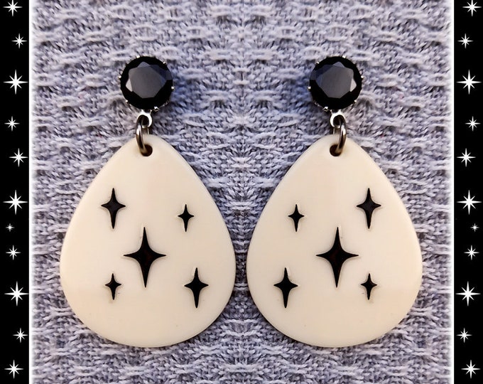 Atomic Drop White & Black - Earrings - Mid-Century Modern - Starlite Motel - 50s Retro Hoops Earrings - Vintage Inspired - Glitter Paradise®