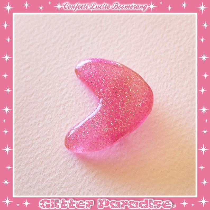 Atomic Boomerang Brooch: Mid-Century Modern Glitter Lucite Pin Pink