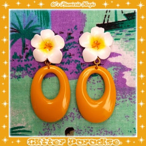 60&#39;s Plumeria Hoops - Earrings - Plumeria - Flower Jewelry - Plumeria Jewelry - 1960&#39;s Inpsired - Floral Earrings - Glitter Paradise®