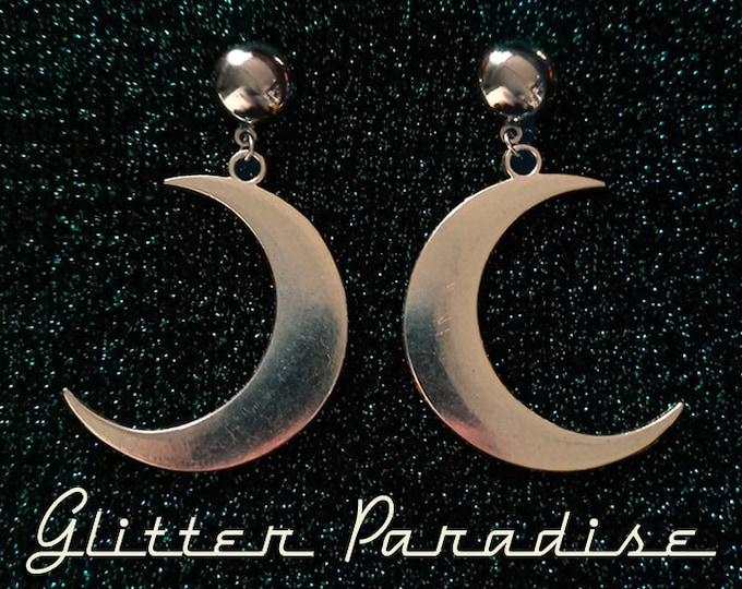 Crescent Moon - Earrings - Moon Earrings - Wicca - Coven - Witch - 50s Magic - Moon Child - Pagan - Retro Moon Earrings - Glitter Paradise®