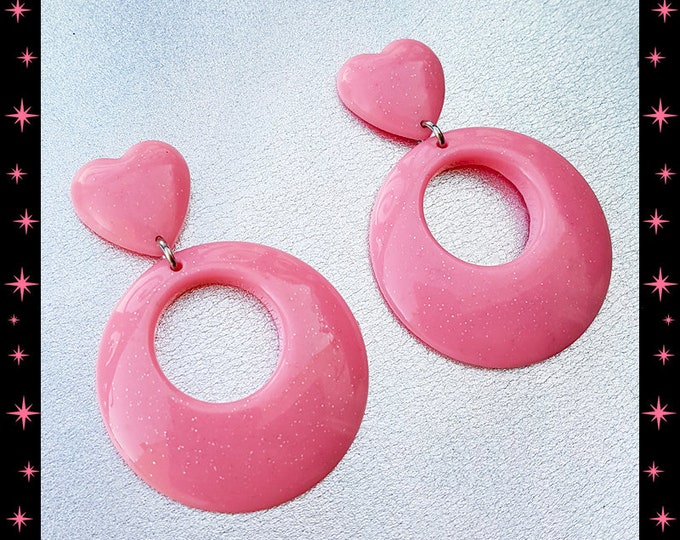 Hoops & Heart Glitter - Earrings - 1950s Jewelry - Retro Heart Hoops - Marilyn Hoops - Vintage Inspired - Valentine's - Glitter Paradise®