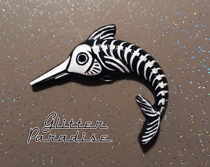 Dead Swordfish - Brooch - Blue Marlin - Gothic Mermaid - Psychobilly - Skeleton Fish - Gothic Sealife - Skeleton X-Ray - Glitter Paradise®