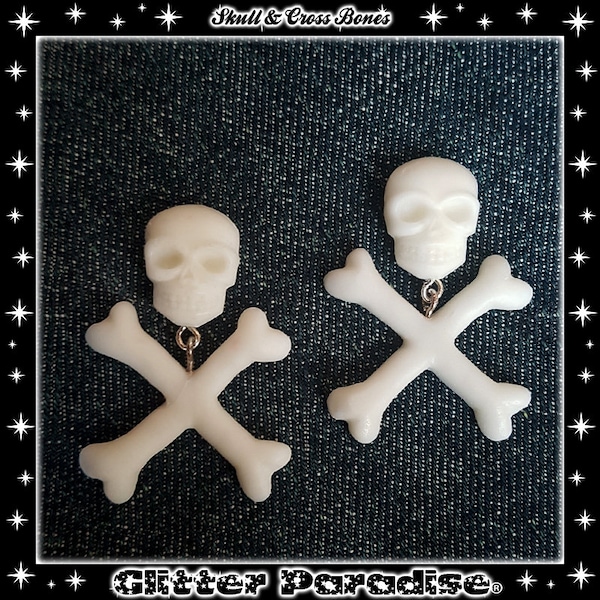 Skull and Crossed Bones - Boucles d'Oreillles - Ghoul - Punk - Rockabilly - Bijoux Gothique - Os Croisés - Goth - Dead - Glitter Paradise®