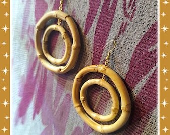 Double Bamboo Hoops - Earrings - Bamboo Root - Bamboo Hoops - Bamboo Jewelry - Vintage Exotica - Beach Jewelry - Wahine - Glitter Paradise®