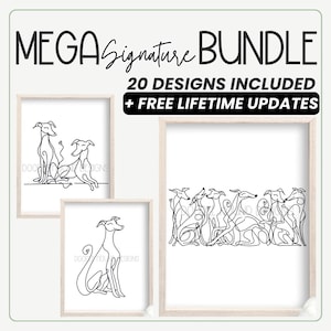Doodle Hound Kollektion, Windhund-Wandbilder als digitaler Download, Greyhound-Druckset, lebenslange Updates inklusive