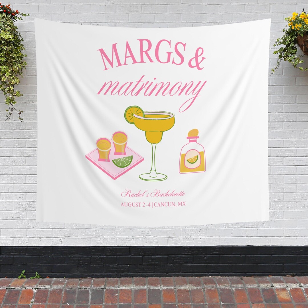 Margs and Matrimony Bachelorette Party Tapestry | Custom Beach ...
