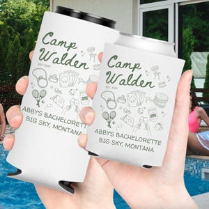 Camp Bachelorette Coozie, Personalized Rustic Bachelorette Party Favor | Custom Mountain Bachelorette Can Cooler, Adventure Wedding Keepsake