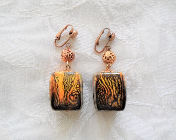 Signed Celebrity Brown Gold Tone Clip On Earrings