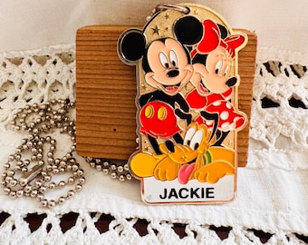 Disneyland Keychain Mickey Minnie Pluto Personalized Name Jackie With Long Chain