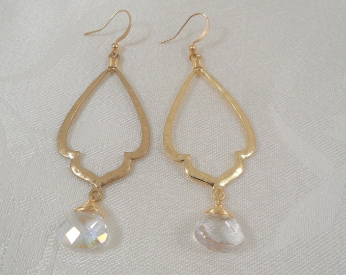Gold Tone Clea Tear Drop Bead Dangle Earrings