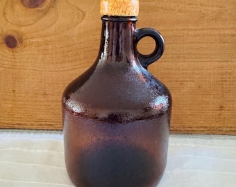 Vintage Anchor Hocking Textured Brown Amber Glass Bottle Jug Round Loop Handle