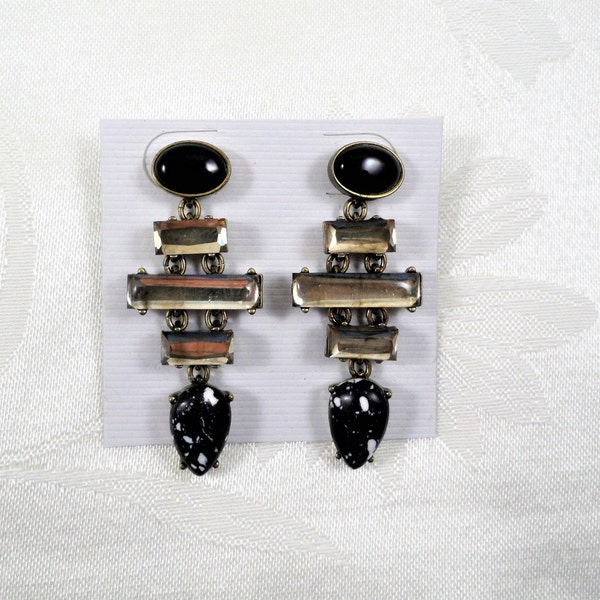 Baublebar Black Stone Bronze Tone Drop Pierced Earrings