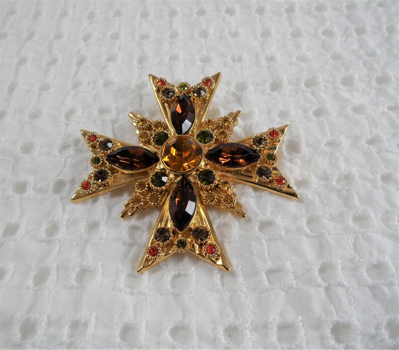 Sparkling Crystals Rhinestones Gold Tone Vintage Maltese Cross - Etsy