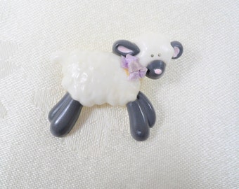 Hallmark Pin Easter Sheep Lamb Gray & White Vintage Easter Brooch Satin Bow
