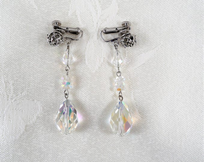Signed Vendome Clear Crystal Clip On Earrings