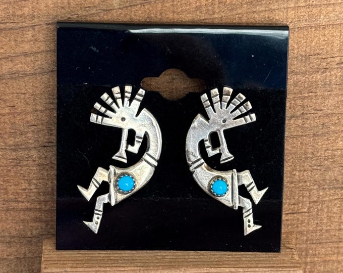 Native American Sterling Silver & Turquoise Kokopelli Earrings