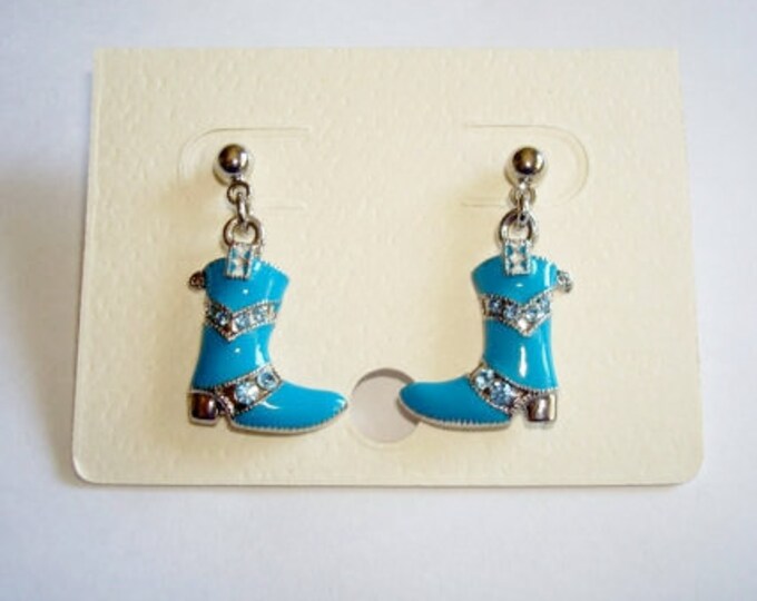 Blue Cowboy Boot Dangle Post Earrings