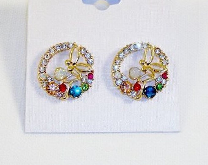 Cute Sparkling Fairy Angel Crystals Circle Pierced Earrings