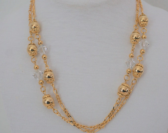 Signed Rafaelian Austrian Crystal Gold Tone Clear Crystal Necklace