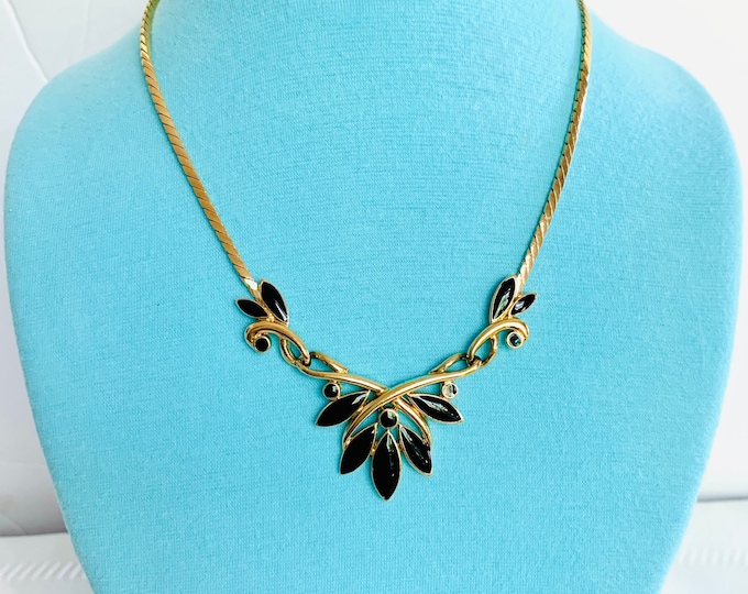 Trifari Black Enameled Gold Tone Necklace