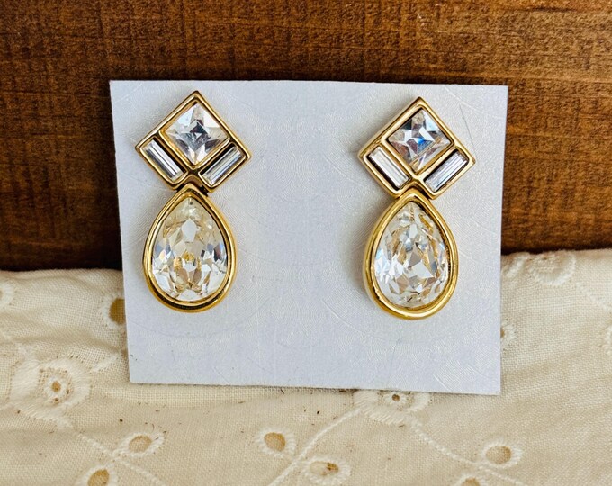 Swarovski Swan Crystal God Tone Dangle Earrings