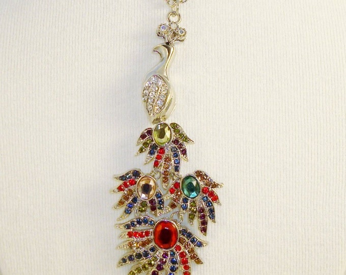 Gorgeous Multi Color Crystal Peacock Pendant Necklace