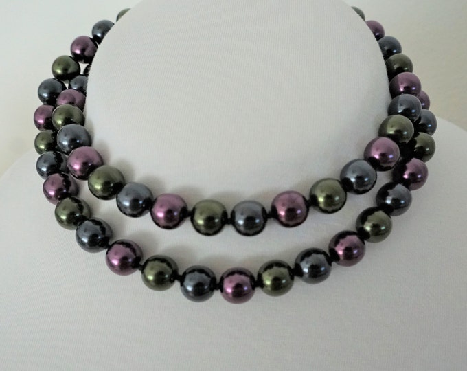 Joan Rivers Colored Glass 10MM Beads Faux Pearl Hand Knotted Necklace
