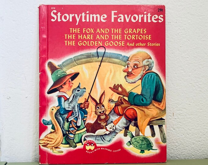 Story Time a Favorites The Fox And The Grapes The Hare And Tortoise The Golden Goose and other Stories Hardcover Wonder Books 1940s